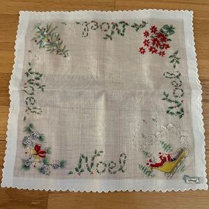 Vintage Burmel as seen in Vogue Handkerchief Noel Christmas Holiday Handkerchief